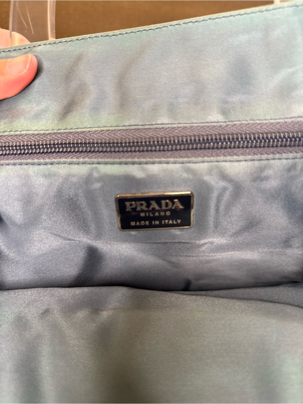 Prada Light Blue Nylon Tote with Clear Acrylic Handles - Picture 6 of 11
